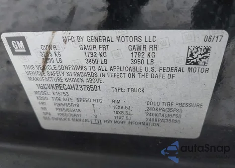 2017 Chevrolet Silverado 1500 2Lt z USA, uszkodzony, nr VIN 1GCVKREC4HZ378501